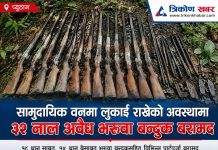 सामुदायिक वनभित्र लुकाई राखेकाे अवस्थामा ३२ नाल अवैध भरुवा बन्दुक बरामद